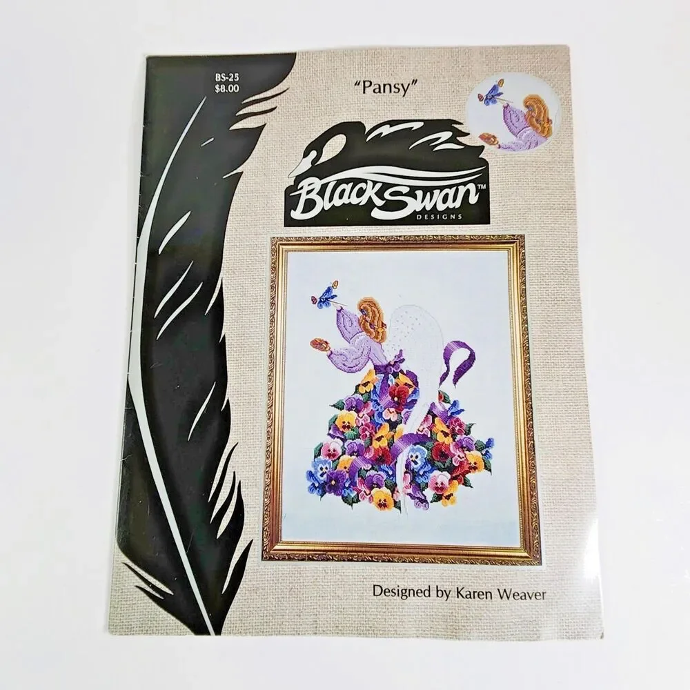 Black Swan Cross Stitch Pattern PANSY Retired Flower Angel Series VTG Weaver